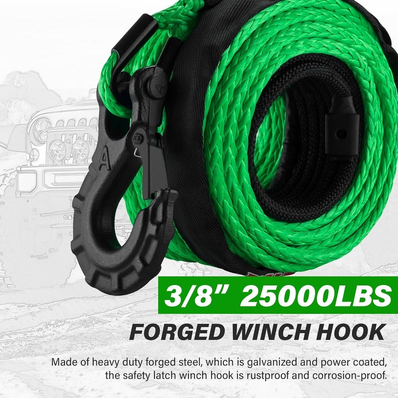 TYT Synthetic Winch Rope 3/8" X 92' with Hook, 27000LBS Synthentic Winch Cable Kit with Protective Sleeve for 4WD Off Road Vehicle Truck SUV Jeep (Green) - Image 5